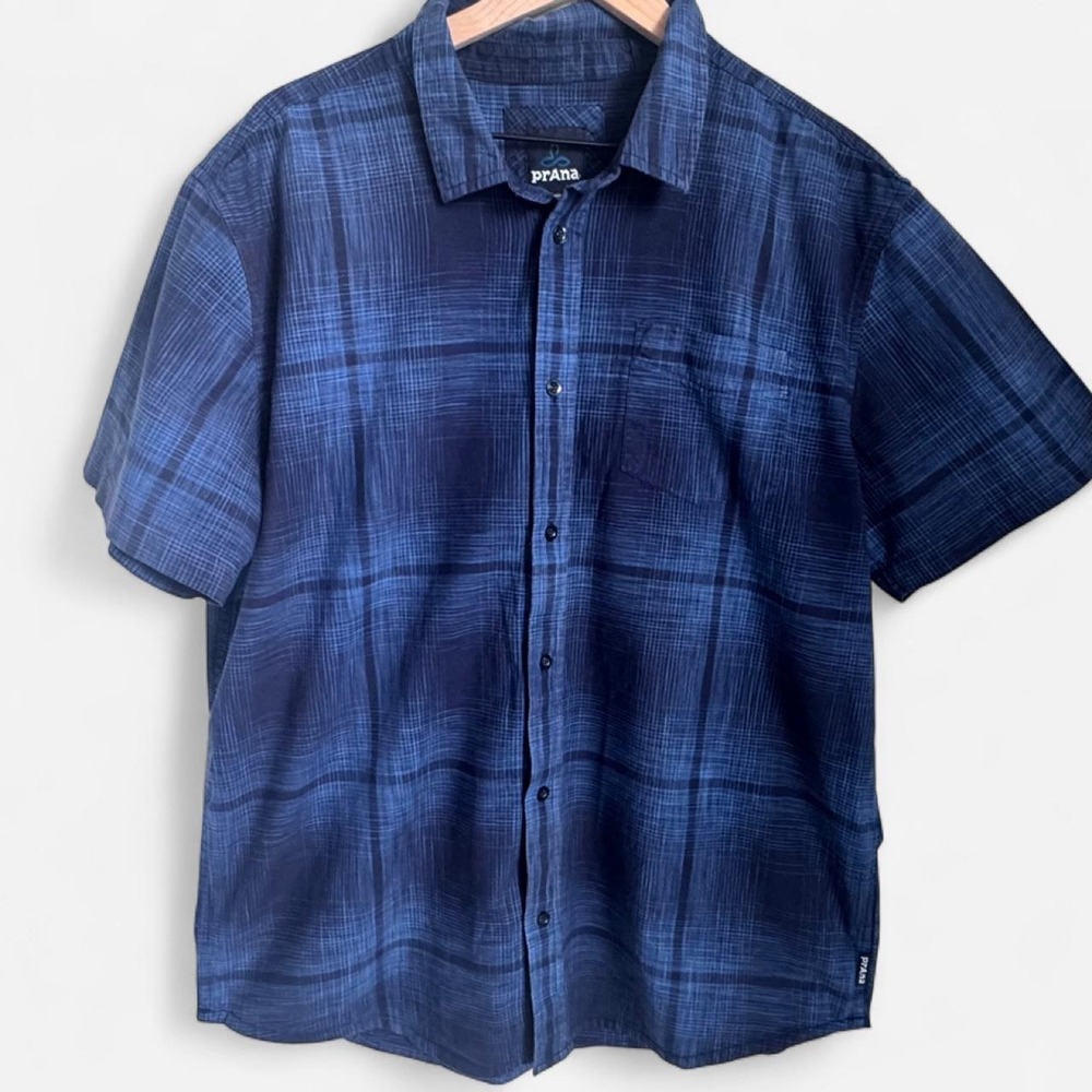 🌊 PRANA Men's Plaid Short Sleeve Button Down Shirt 🌊
